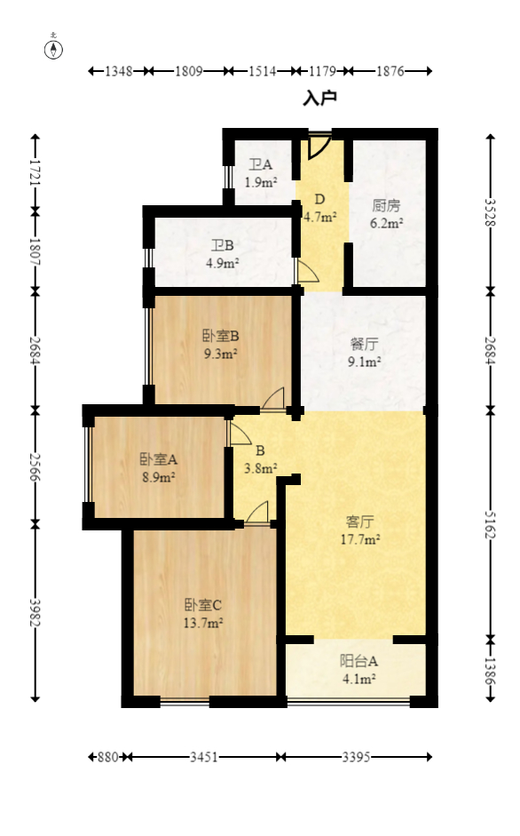 泰禹云开壹品（彩云之翼四期、五期云开壹品樾玺）  3室2厅1卫   128.00万室内图1