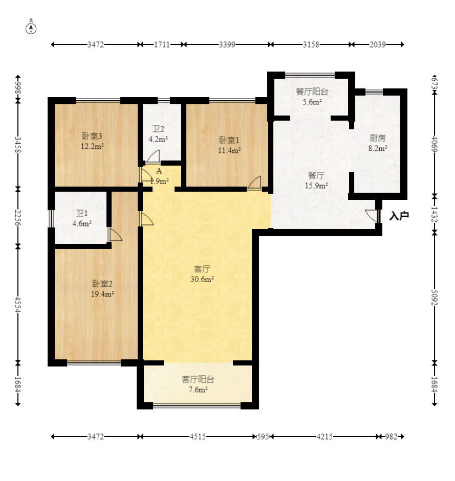 兴隆景苑  3室2厅2卫   118.00万室内图1