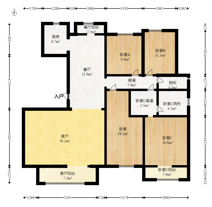 中天栖溪里  4室2厅2卫   370.00万室内图1