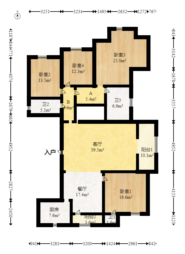 世嘉国际华城  4室2厅2卫   182.00万室内图1