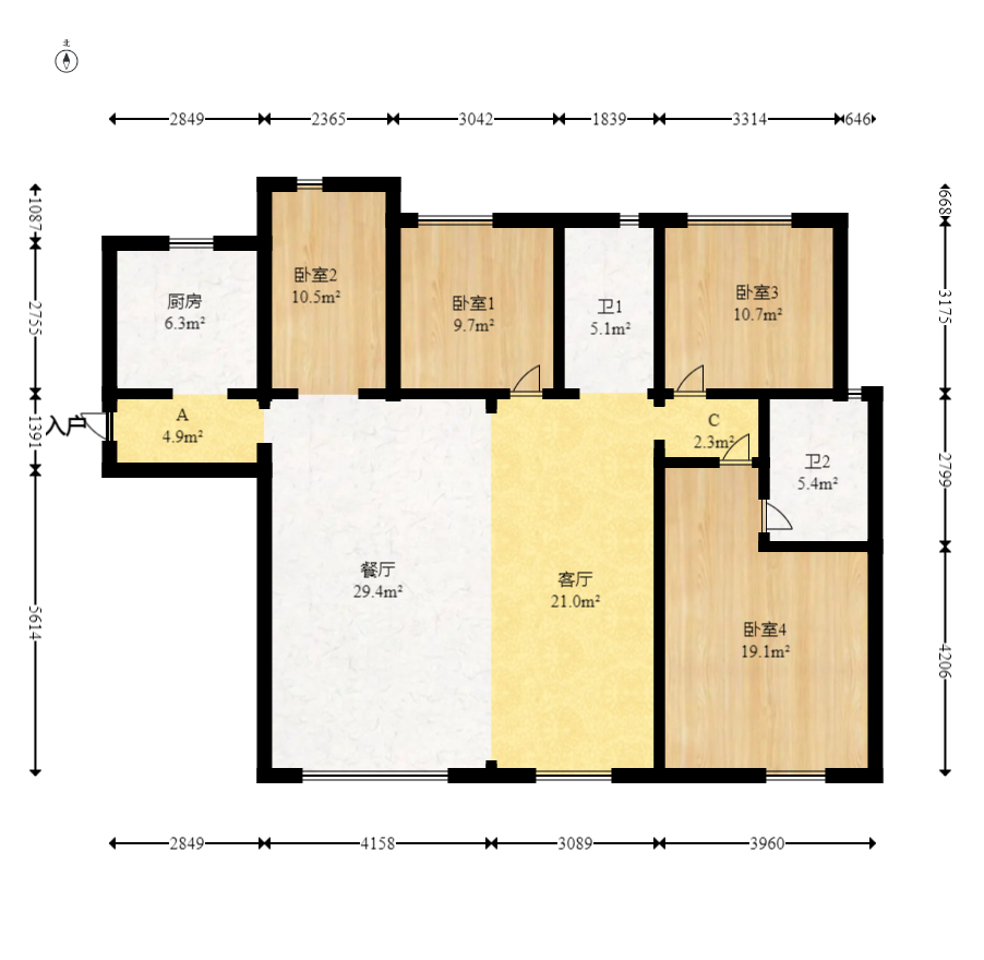 德奥悦东方  4室2厅2卫    199.3万室内图1