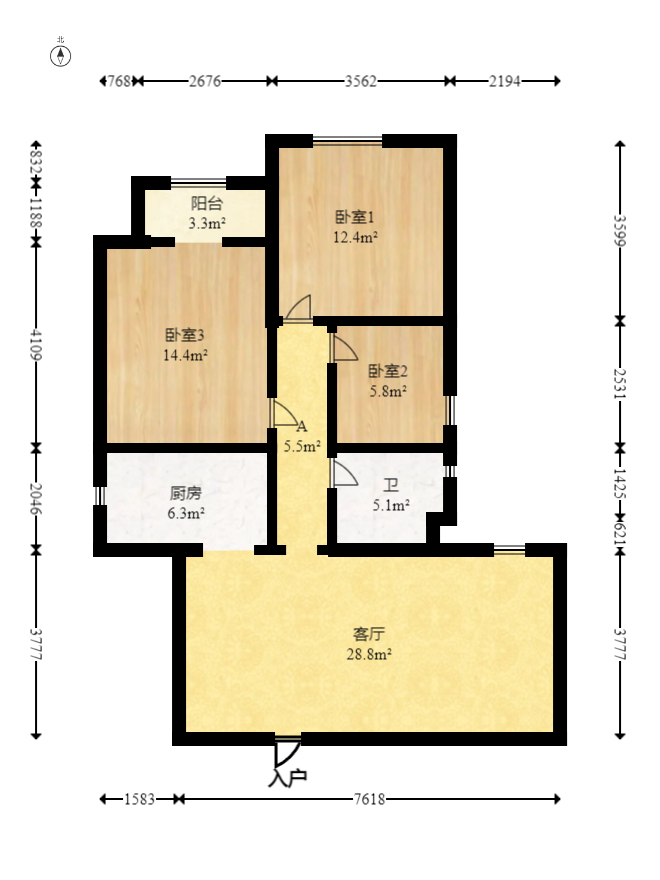 上东辛顿公寓  3室1厅2卫   70.00万室内图1