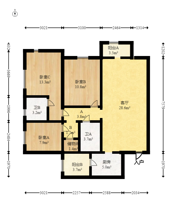 里约荟  3室2厅2卫   120.00万室内图1