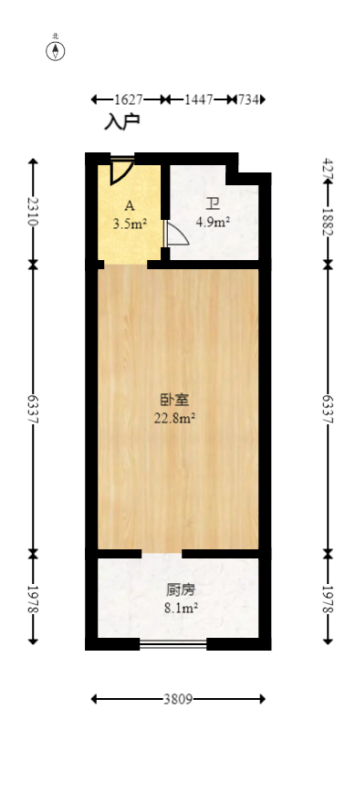 伍家岭生活广场  1室0厅1卫   31.00万室内图1
