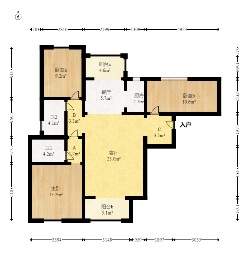 中粮鸿云  3室2厅2卫   110.00万室内图1
