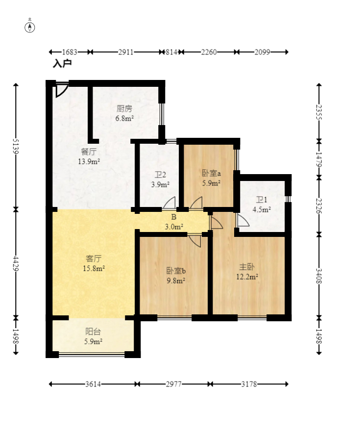 时代年华  3室2厅2卫   90.00万室内图1