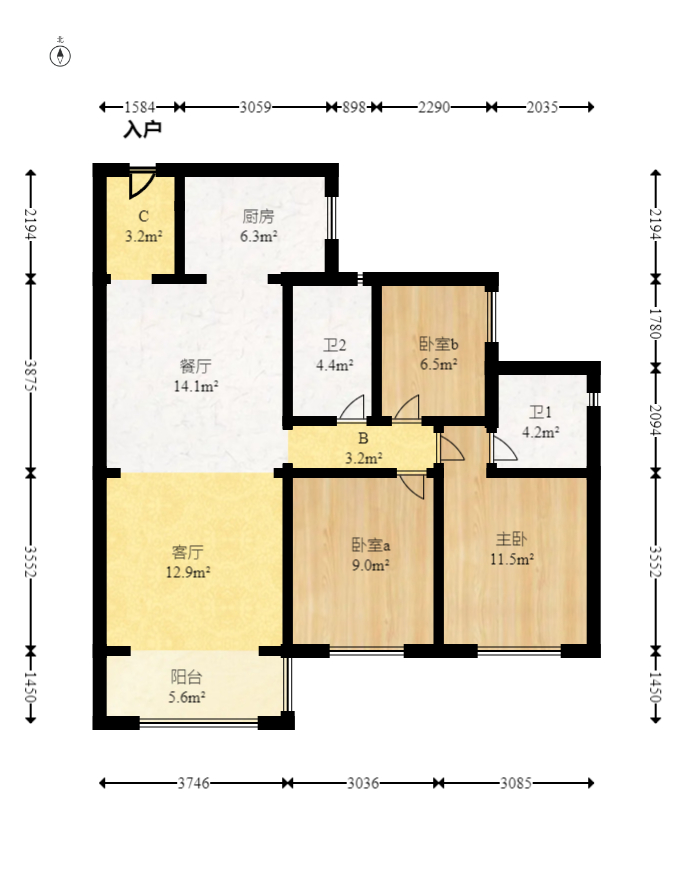 时代年华  3室2厅2卫    85.5万 时代年华  3室2厅2卫    85.5万户型图