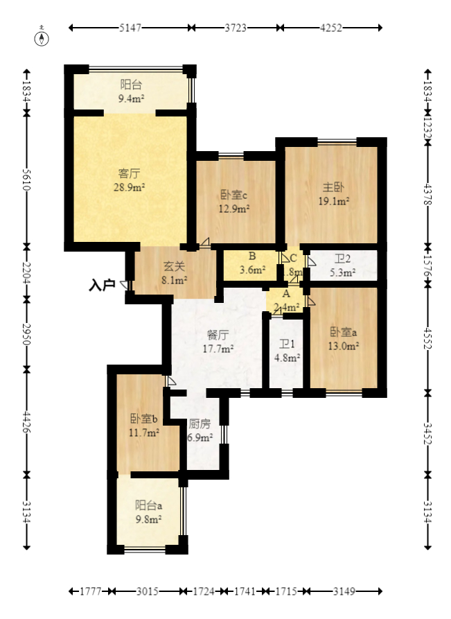 百合湖滨花园 4室2厅2卫 115.0万 百合湖滨花园 4室2厅2卫 115.0万户型图