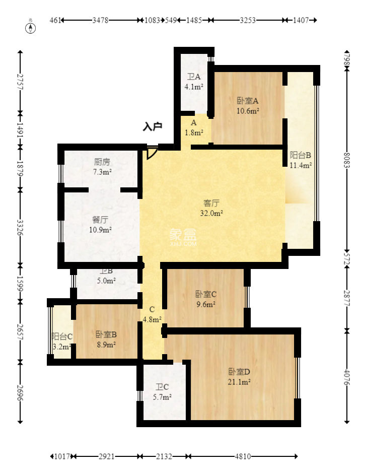 天翼花园（中国电信单位房）  4室2厅2卫    185.0万