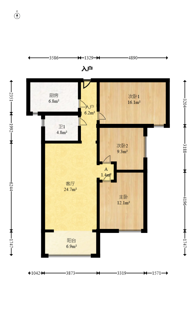 北辰三角洲C2区  3室2厅1卫    145.0万室内图1