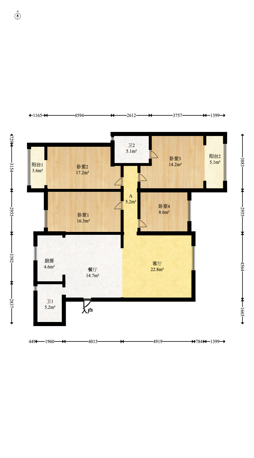 东玺门  4室2厅2卫   145.00万室内图1