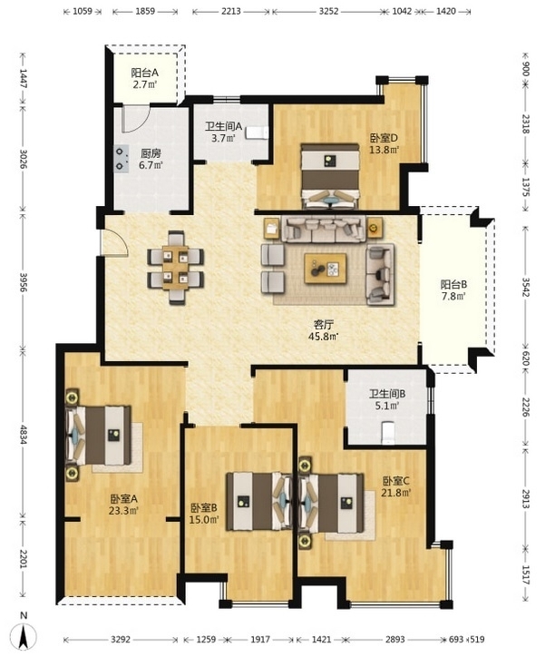 磐龙生态社区 4室2厅2卫 55.0万 磐龙生态社区 4室2厅2卫 55.0万室内图