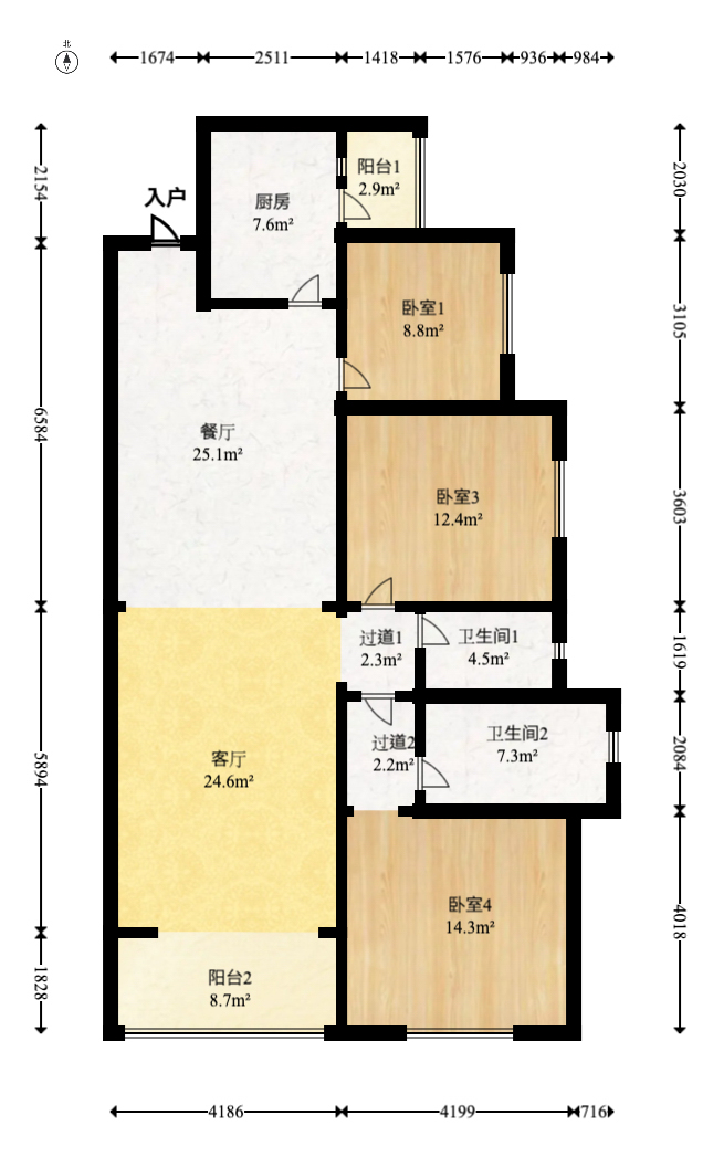 珠江东方明珠（新地东方明珠）三期  3室2厅2卫   88.00万室内图1