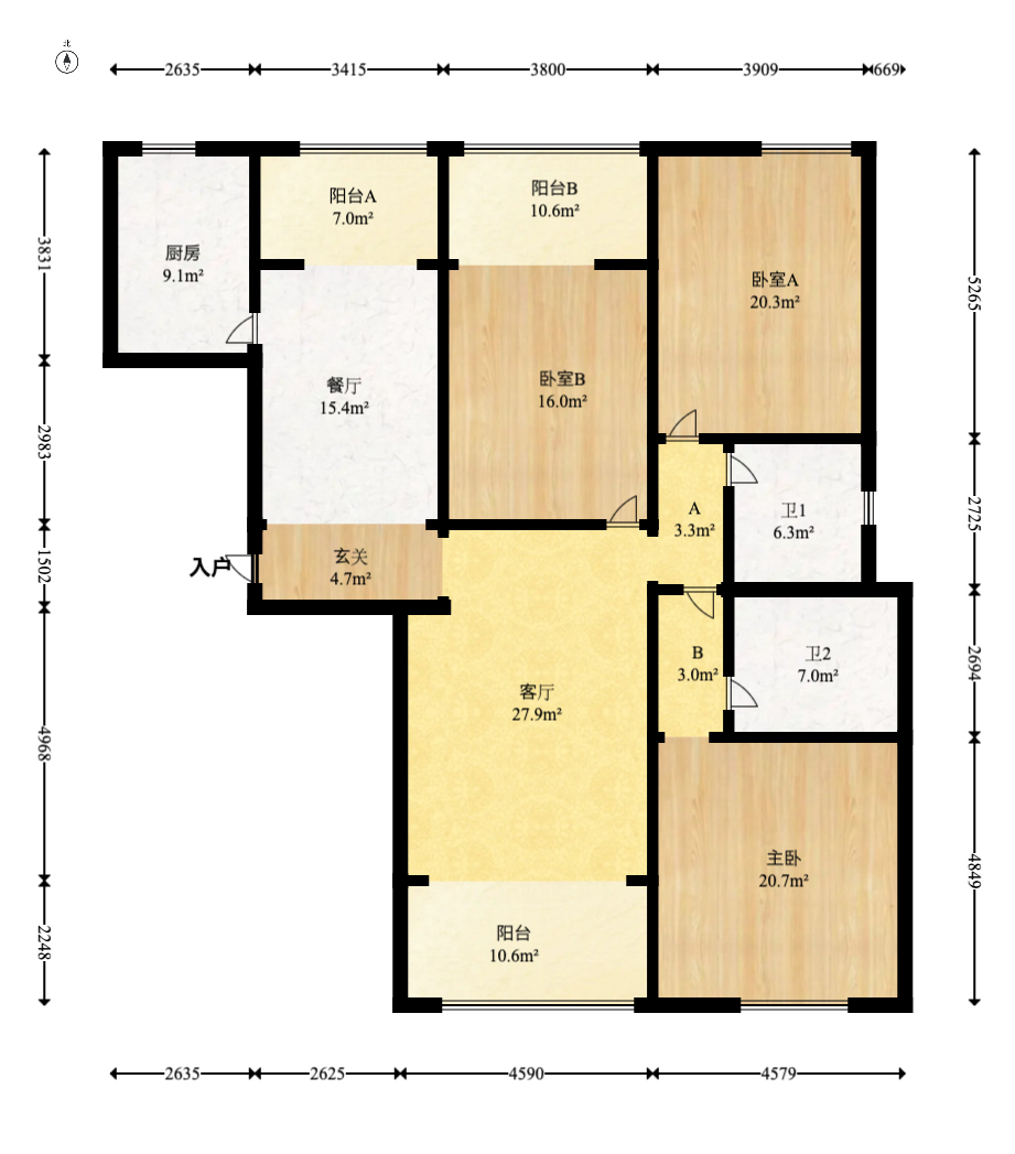 中建麓山和苑  3室2厅2卫   93.00万室内图1