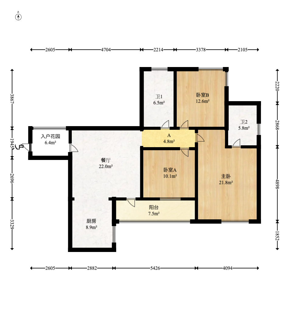 枫华府第  3室2厅2卫   69.00万室内图1