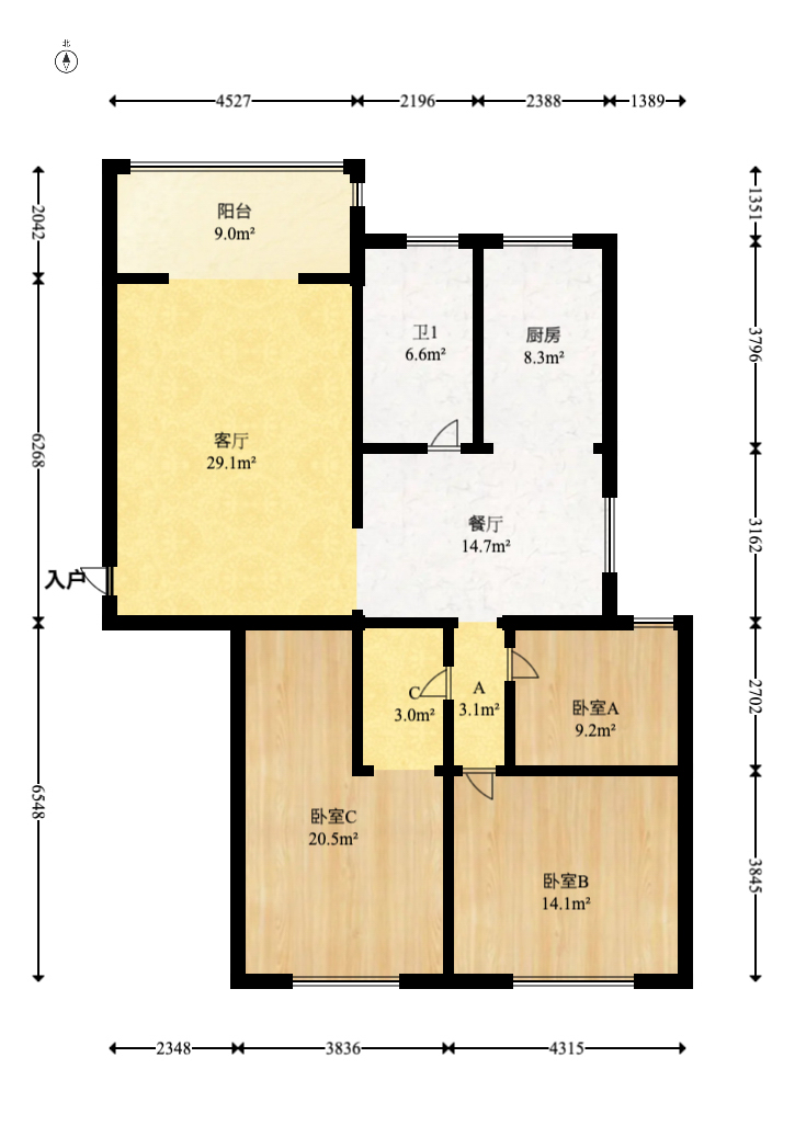 枫华府第  3室2厅2卫   76.80万室内图1