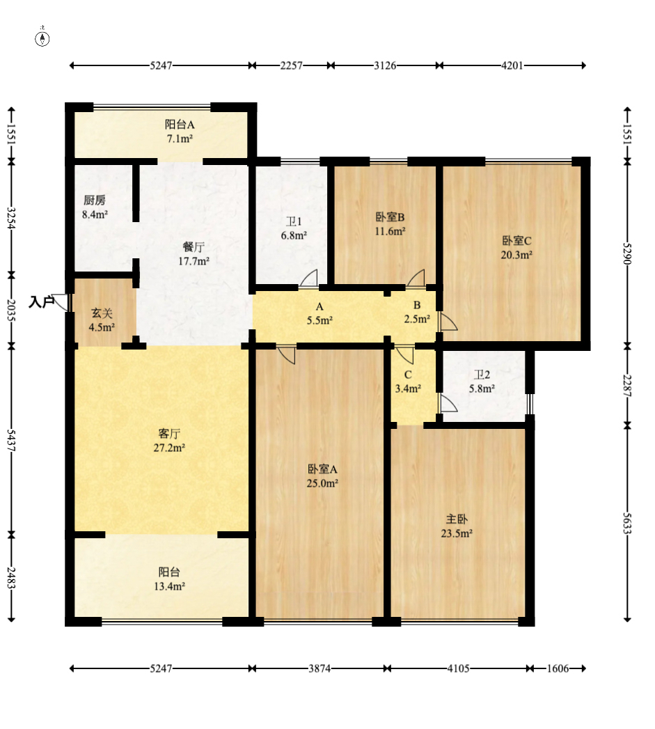 江山帝景雅典  4室2厅2卫   165.50万室内图1