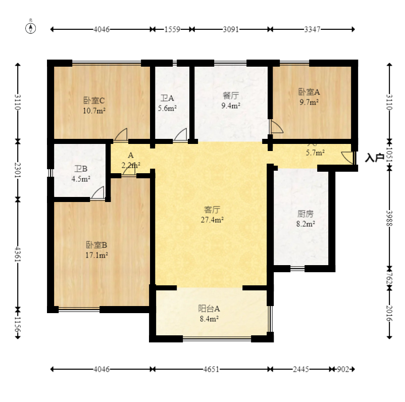 中建嘉和城  3室2厅2卫   130.00万室内图1