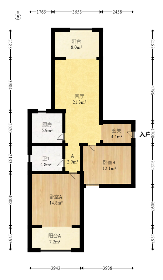 九龙领仕汇  2室1厅1卫   52.00万室内图1