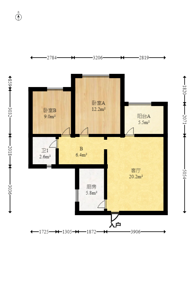绿地之窗  2室2厅1卫   58.00万室内图1