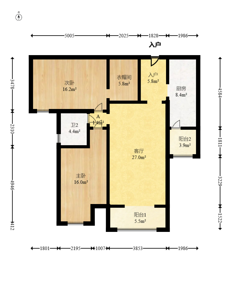 北辰三角洲E5区 2室2厅2卫 126.0万 北辰三角洲E5区 2室2厅2卫 126.0万户型图