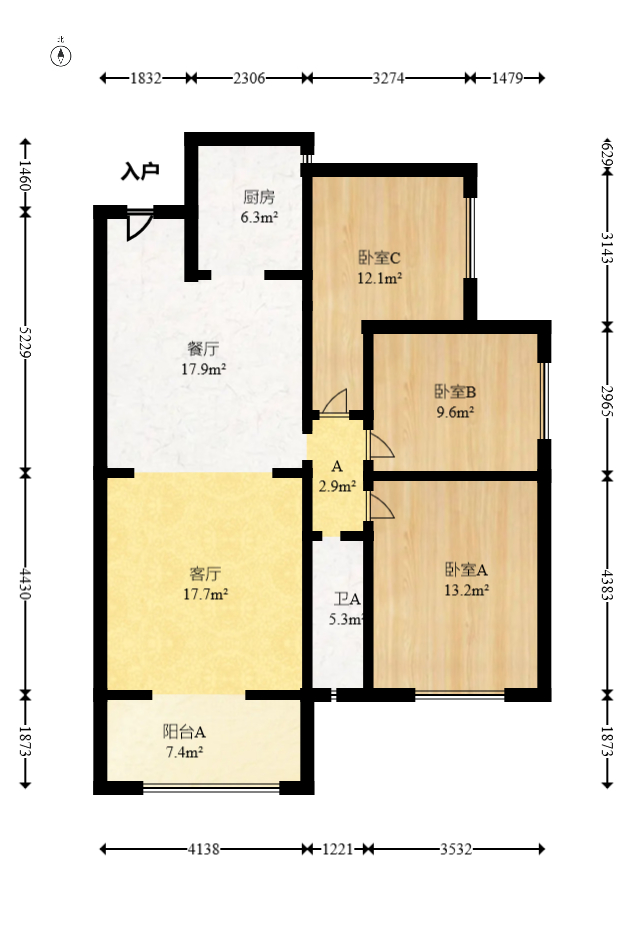 中建嘉和城  3室2厅1卫   108.00万室内图1