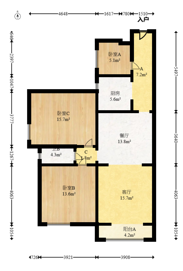 中豪城南时代（中豪南苑）  3室2厅1卫   73.00万室内图1