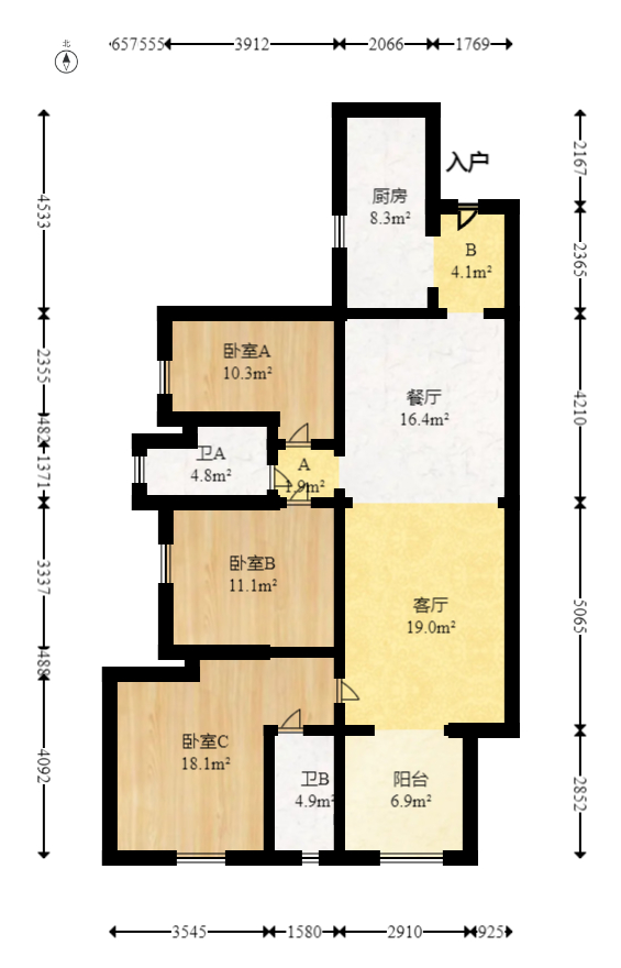 汇金城/嘉华城（二期、三期）  3室2厅2卫   130.00万室内图1