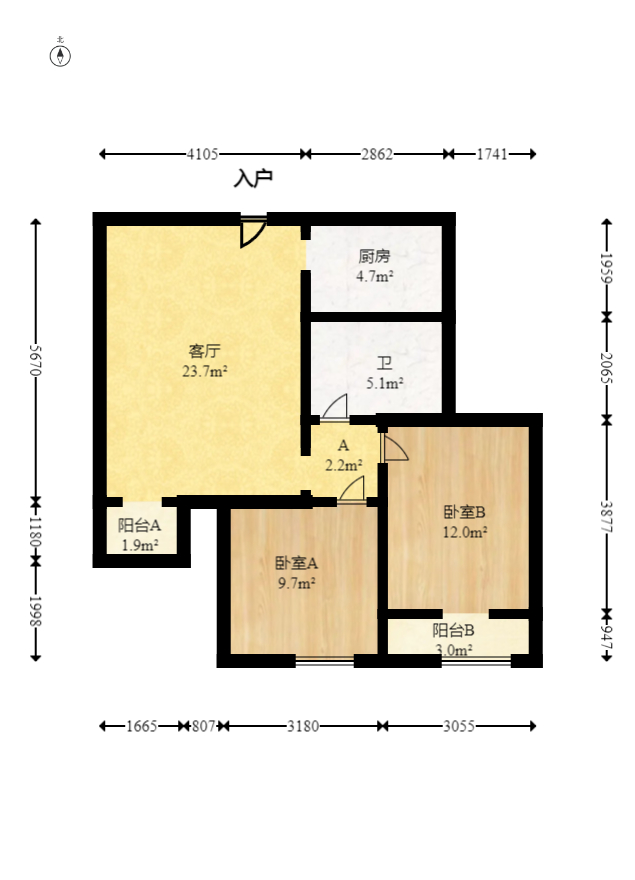 绿地新都会  2室2厅1卫   68.00万室内图1