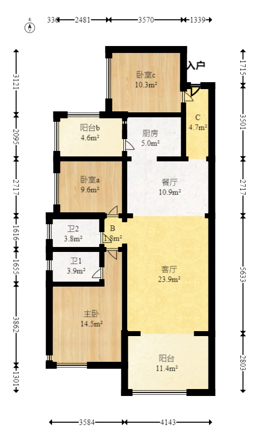 润和美郡（润和紫郡五期）  3室2厅2卫   99.00万室内图1