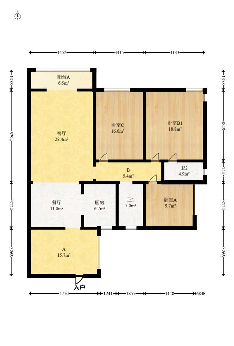 汇城上筑  3室2厅1卫    90.0万室内图1