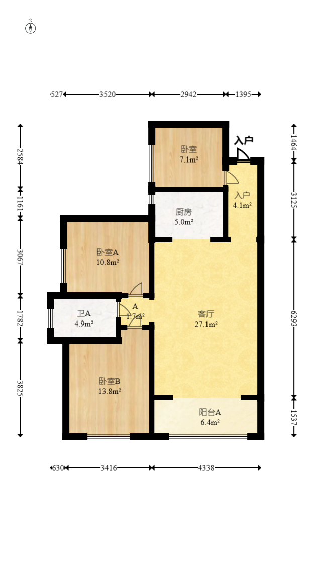 博长山水香颐  3室2厅1卫   68.00万室内图1