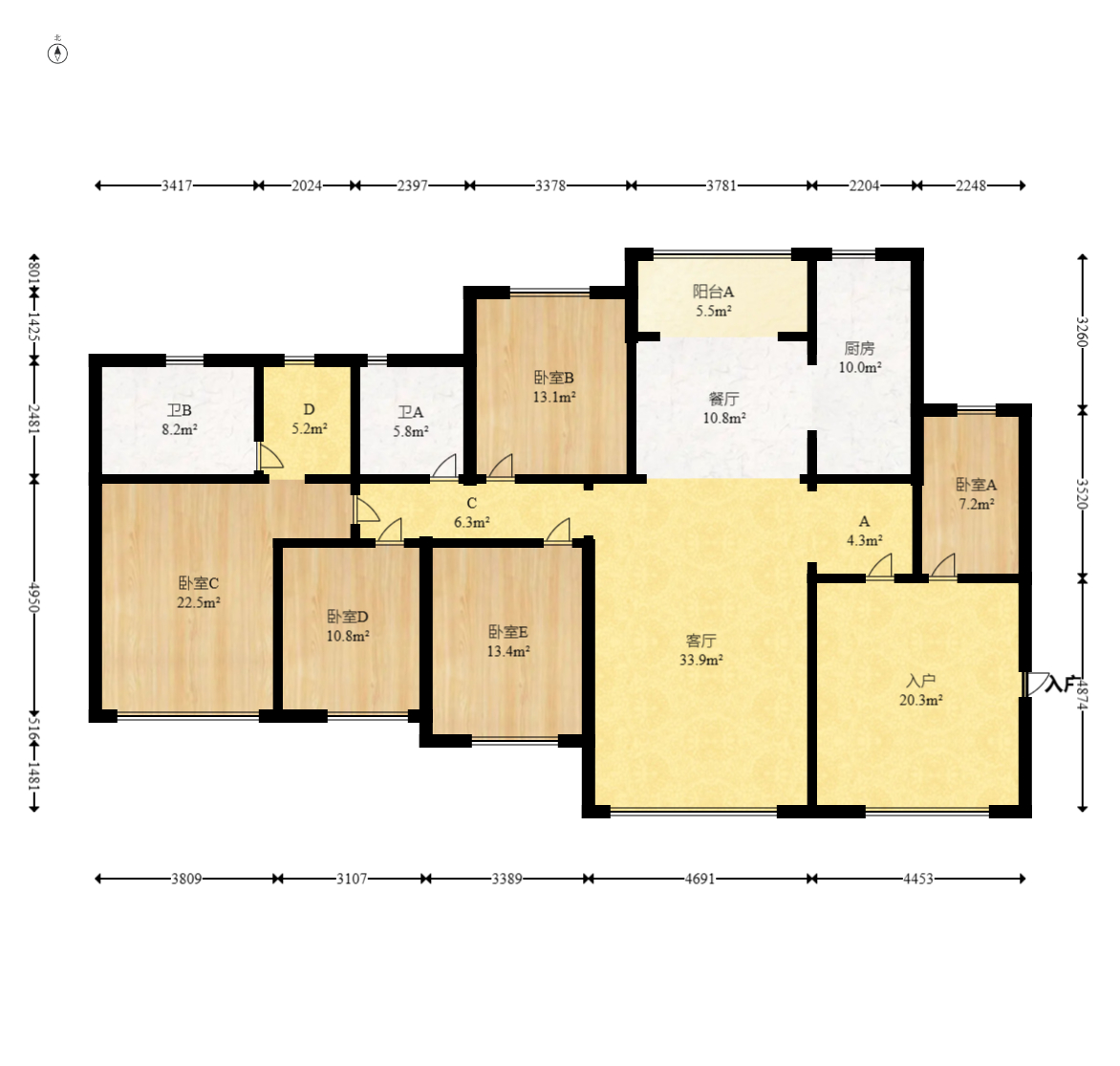 恒大城 5室2厅2卫 135.0万 恒大城 5室2厅2卫 135.0万户型图