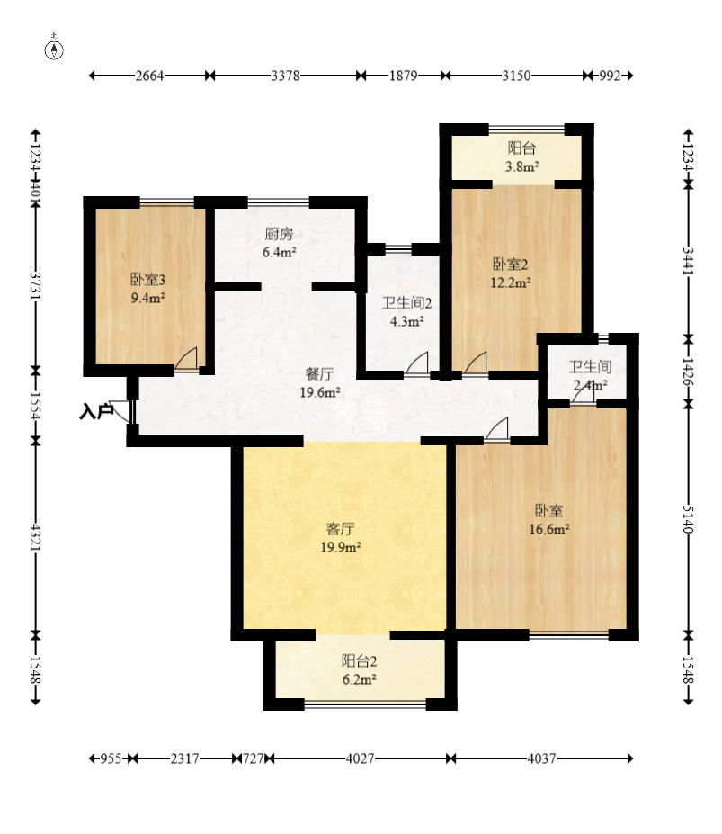 福天星中心（福天星雅苑）  3室2厅2卫    123.0万