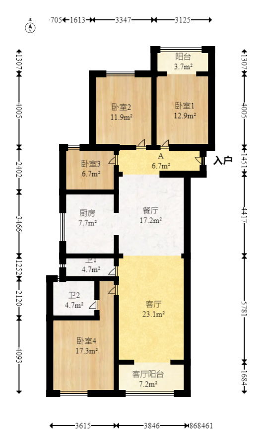 中海珑悦府  4室2厅2卫   152.00万室内图1