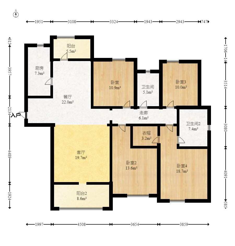 金茂建发观悦  4室2厅2卫   215.00万室内图1