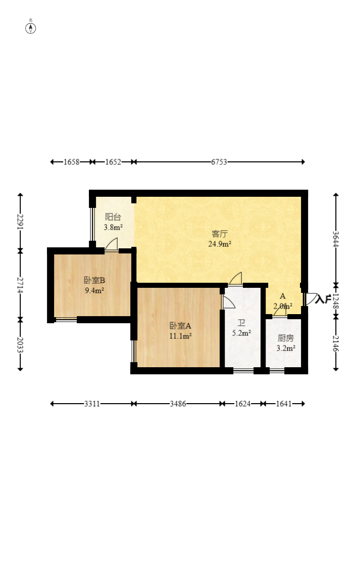 建鸿达现代公寓  2室2厅1卫   69.00万室内图1