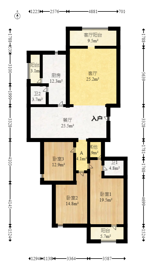 湘诚嘉园  3室2厅2卫   160.00万室内图1