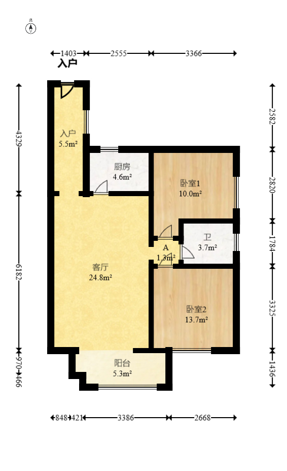 兴威帕克水岸  2室2厅1卫   69.00万室内图1