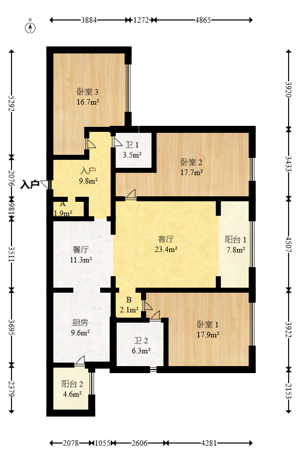 万科紫台  3室2厅2卫   215.00万室内图1