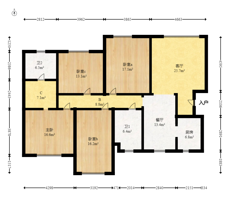 天元涉外景园B区  4室2厅2卫    118.0万 天元涉外景园B区  4室2厅2卫    118.0万户型图