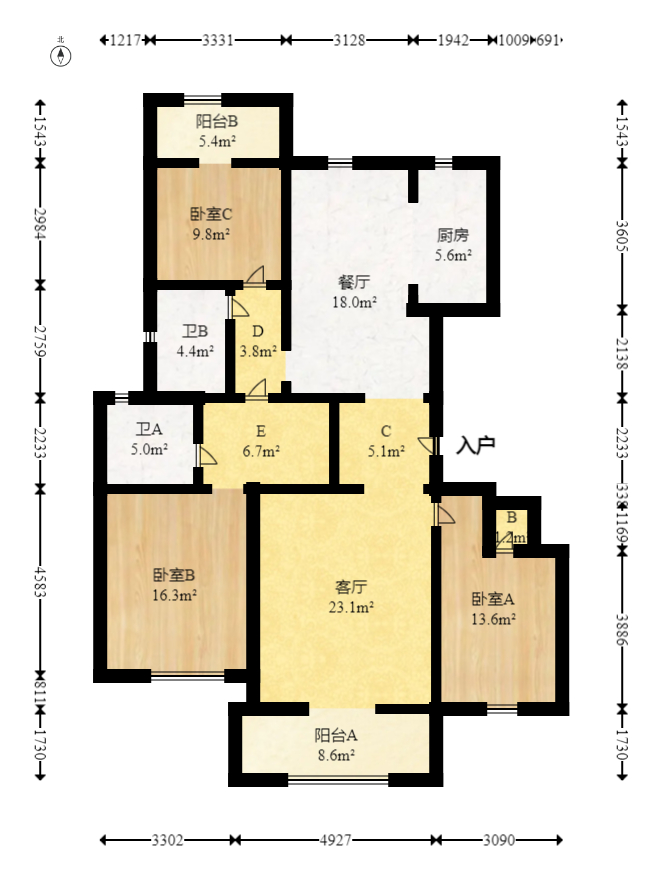 鑫苑木莲世家  3室2厅2卫   228.00万室内图1