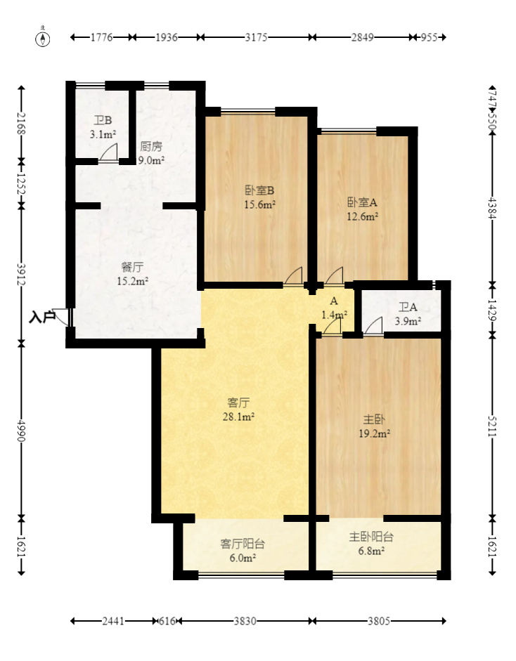 八方小区C区  3室2厅2卫   485.00万室内图1