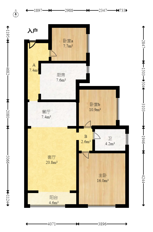 天元涉外景园C区  3室2厅1卫   95.00万室内图1