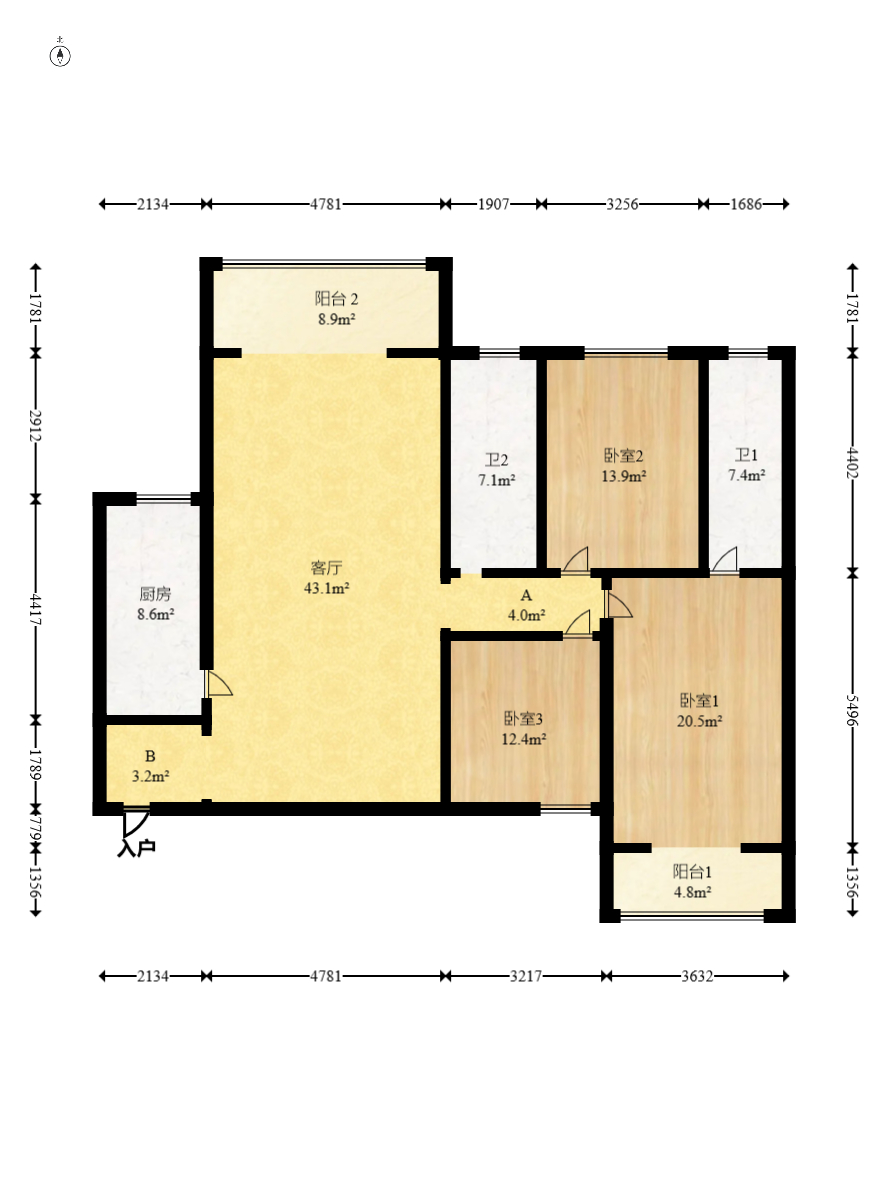 天翔新新家园  3室2厅2卫   109.80万室内图1