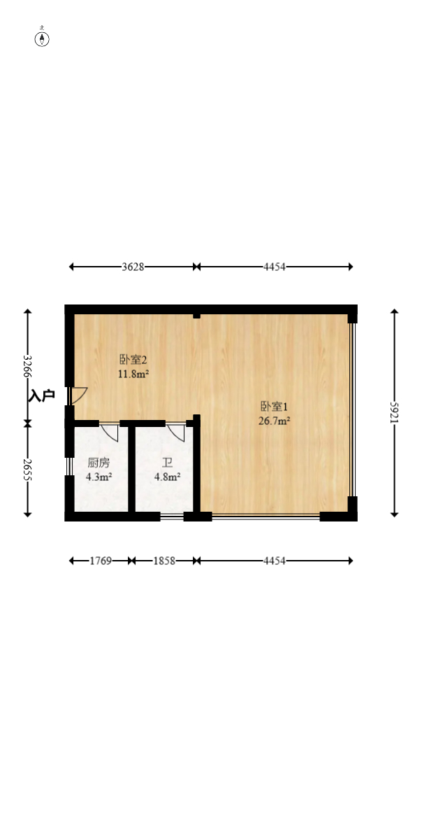 万科紫台  2室1厅1卫   55.00万室内图1