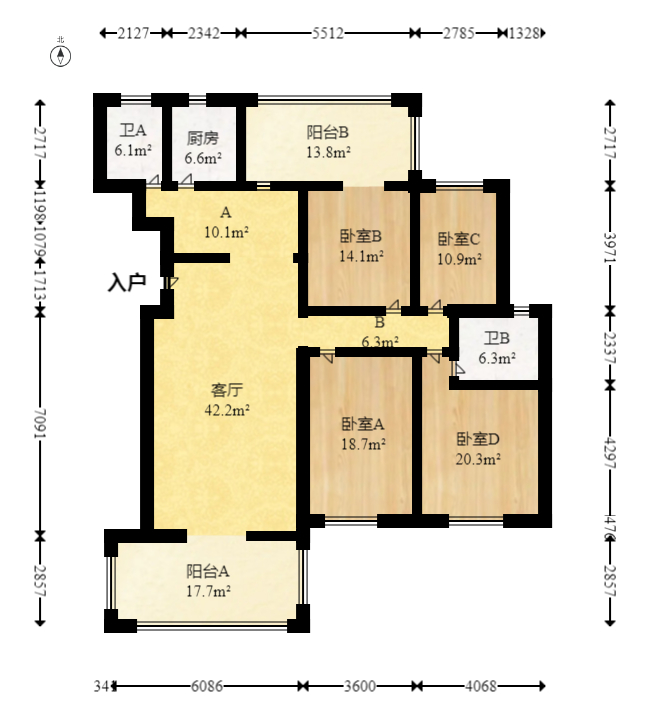 金色比华利  4室2厅2卫   135.00万室内图1