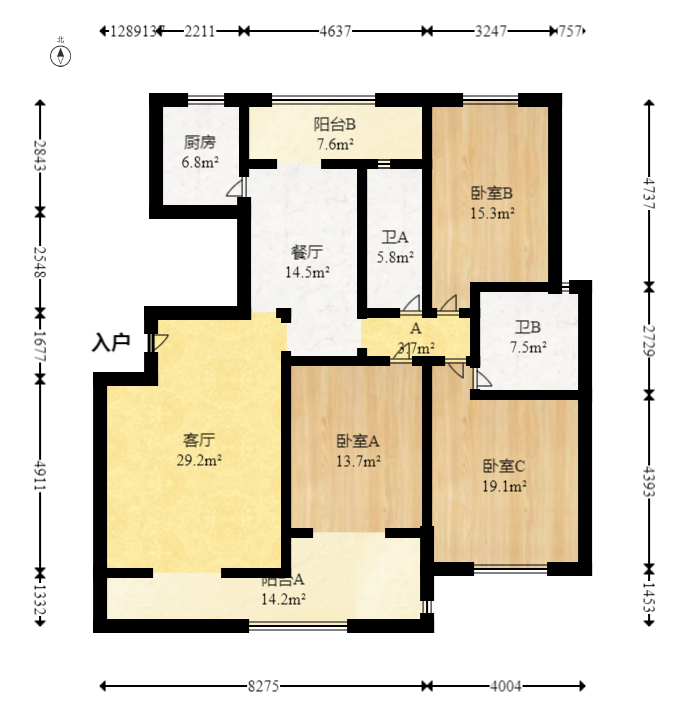 财富名园  3室2厅2卫   108.00万室内图1