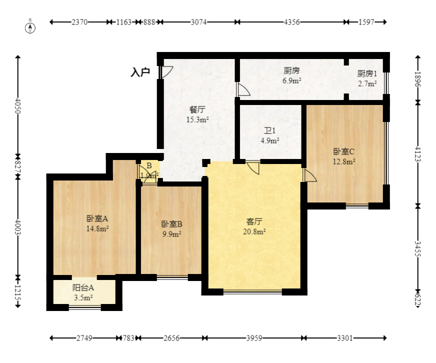 中城丽景香山园  3室2厅2卫   99.80万室内图1