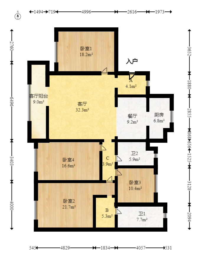 旭辉华宇南宸府  4室2厅2卫   280.00万室内图1